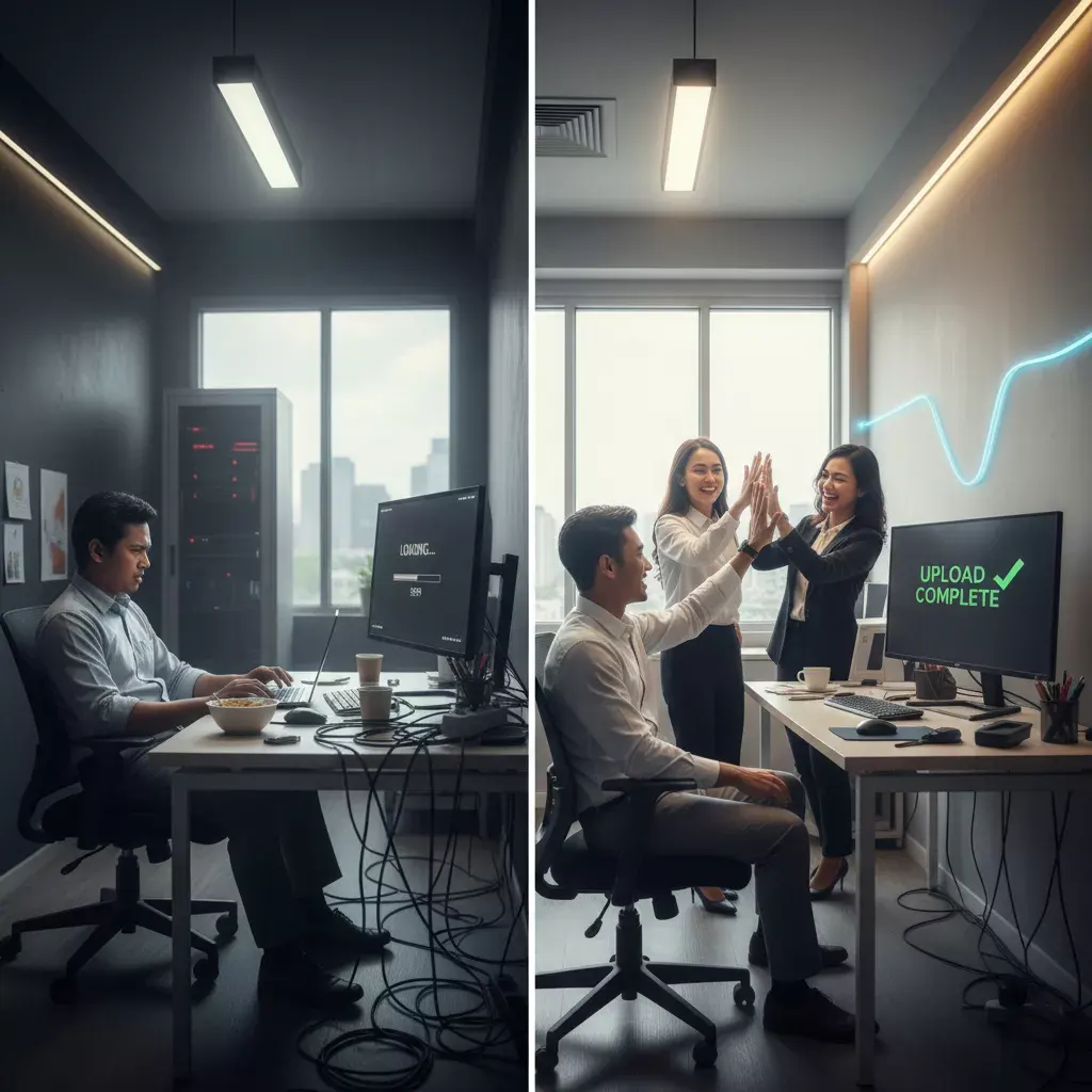 Perbandingan produktivitas karyawan kantor dengan internet lambat vs internet kantor dedicated murah yang cepat dan stabil Perbandingan produktivitas karyawan kantor dengan internet lambat vs internet kantor dedicated murah yang cepat dan stabil