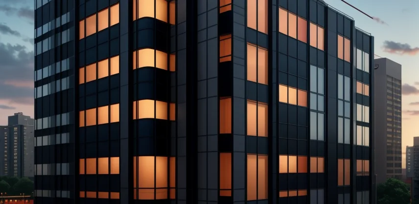 Diagram teknis atenuasi redaman sinyal radio frekuensi menembus beton dan kaca low-E di gedung perkantoran