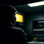 Teknisi IT menyambungkan kabel LAN berkecepatan tinggi ke mesin Network Video Recorder di dalam rak data center pabrik