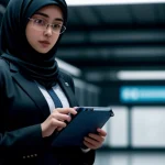Teknisi ahli jaringan sedang memonitor statistik antrean data VLAN routing di aplikasi konsol peladen ruang utama