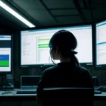 Teknisi memantau grafik bandwidth yang stabil tanpa limitasi