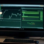 Ilustrasi grafik candlestick trading forex yang bergerak cepat karena latensi rendah.