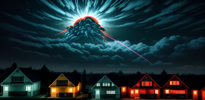 Ilustrasi benturan gelombang sinyal WiFi 2.4 GHz di perumahan padat penduduk menyebabkan blank spot.