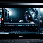 layar laptop yang menjalankan obs studio dengan tulisan BBLKM JAKARTA di stiker casingnya