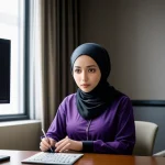 petugas admin pendaftaran rumah sakit sedang melihat layar komputer yang menampilkan sistem rekam medis elektronik