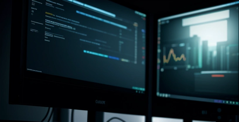 layar monitor menunjukkan tampilan antarmuka winbox mikrotik dengan pengaturan vlan dan pembagian jaringan tamu