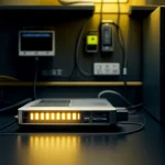 alat router load balancing mikrotik dengan dua kabel sumber internet yang berbeda menyala