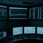Administrator IT melakukan audit keamanan dan pemantauan kerentanan jaringan nirkabel di ruang kontrol
