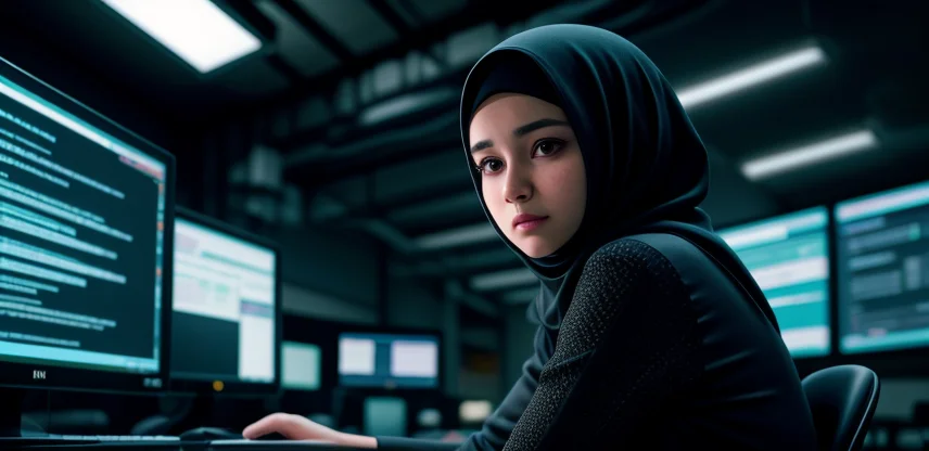 Programmer wanita berhijab sedang menganalisis query SQL database yang mengalami timeout akibat packet loss koneksi MIR