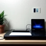 perangkat router mikrotik enterprise terpasang rapi di dinding tanpa banyak kabel berantakan