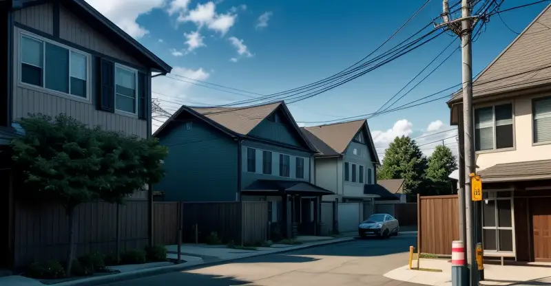 gulungan kabel fiber optik yang dipasang rapi pada tiang distribusi di area perumahan