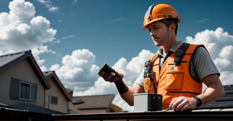 teknisi menginstal antena wireless cpe di atap rumah