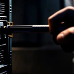 teknisi jaringan sedang merapikan kabel fiber optic di kotak distribusi perumahan