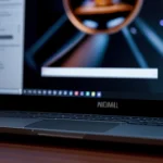 layar laptop menampilkan poster promo dengan tulisan BBLKM JAKARTA di ruang belajar mahasiswa