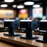 Kondisi meja kasir rapi dengan mikrotik router dan modem 4G cadangan