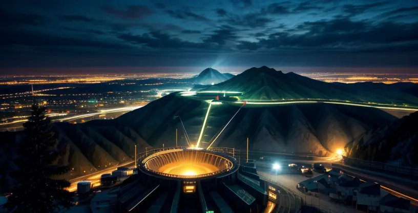 antena pemancar menyebarkan gelombang sinyal ke berbagai rumah di bawahnya