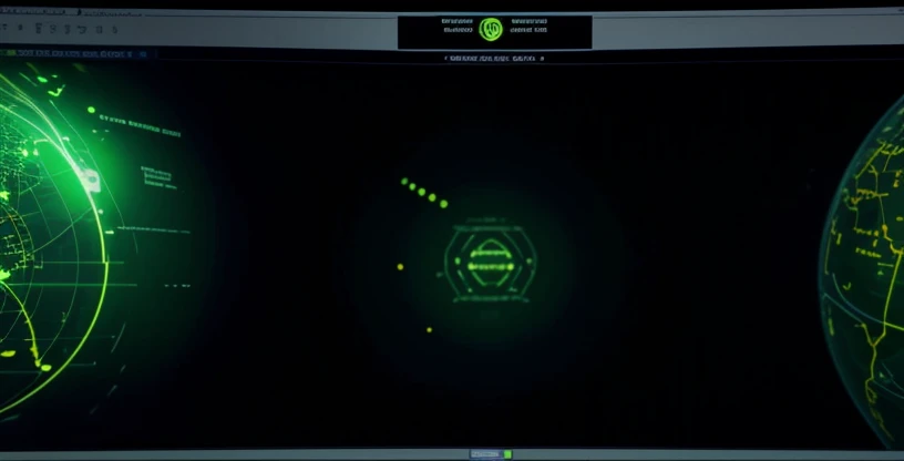 layar monitor tim noc yang penuh dengan grafik lalu lintas data dan kode jaringan