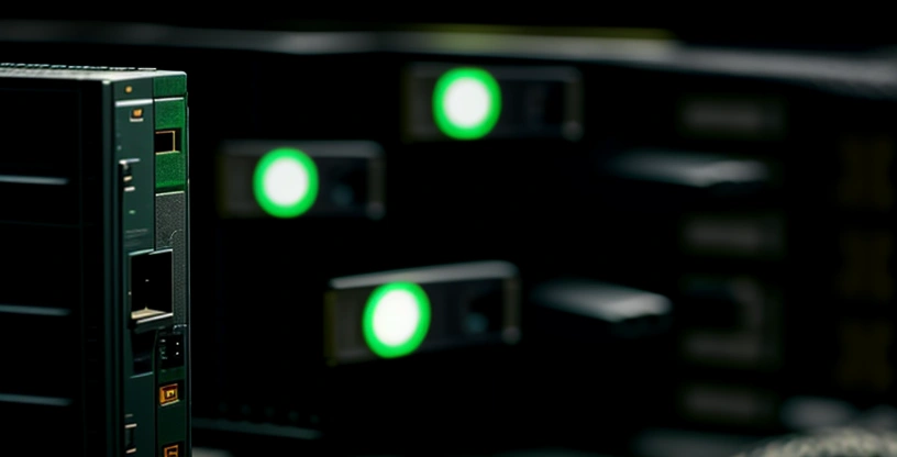 tumpukan debu kain halus yang menyumbat port switch hub pada rak server internet pabrik