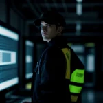 seorang it manager pabrik memantau sistem routing erp perusahaan pada monitor di ruang server