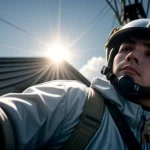 Teknisi jaringan telekomunikasi melakukan pointing antena radio di atas menara tower triangle