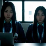 dua teknisi sedang merapikan kabel utp cat6 menuju switch di kantor modern