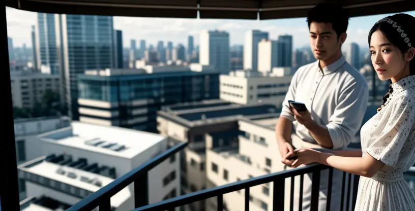 router wireless cpe outdoor terpasang di pagar balkon apartemen menghadap gedung kota