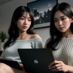 dua pemuda sedang patungan melihat tabel biaya internet di laptop dalam unit apartemen