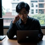 bapak bahagia bekerja dari rumah dengan internet mesh wifi cepat tanpa lag