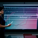 dua insinyur jaringan mempresentasikan arsitektur topologi internet rumah sakit di ruang rapat