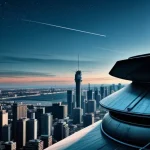 Pemasangan perangkat antena pemancar jaringan wireless jarak jauh di atas gedung perkantoran untuk koneksi stabil