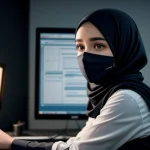Suasana ruangan call center agen berbicara melalui headset dengan kabel jaringan tersambung stabil