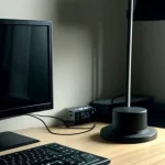 Laptop pekerja remote WFH yang terhubung ke jaringan infrastruktur kabel LAN tembaga murni untuk mengatasi RTO VDI