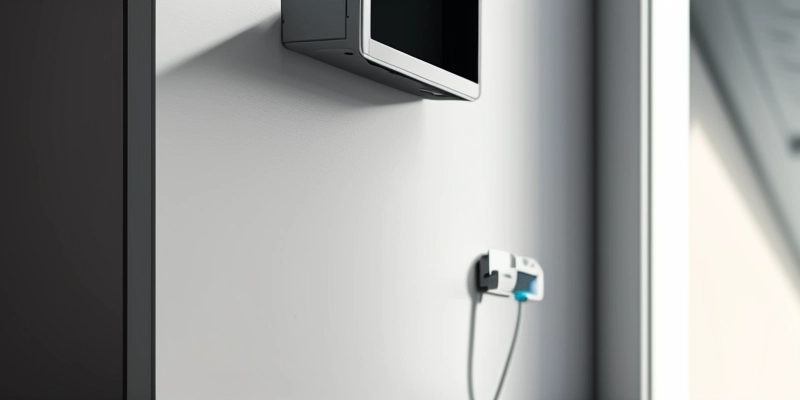Instalasi kabel UTP rapi yang ditanam di dalam dinding bobokan untuk akses poin wall mount