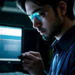 Teknisi membersihkan ujung konektor fiber optik SC hijau APC di data center