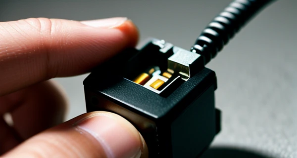 Teknisi menyambungkan kabel Y-Splitter dari Mini UPS DC-to-DC 12V ke bagian belakang modem fiber optik.