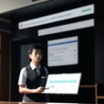 Pemilik usaha melihat layar tablet menampilkan kerugian finansial toko