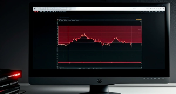 Tampilan grafik antarmuka peranti Ping Plotter yang mendeteksi letupan angka latensi merah meroket akibat kongesti kemacetan jaringan pada peladen batas BRAS hop kedua persis pukul delapan malam.