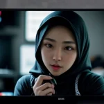 Kabel koneksi DisplayPort dicolokkan ke belakang monitor gaming 144Hz.