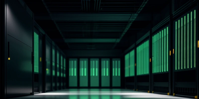 barisan rak besi server rackmount di dalam lorong dingin ruangan data center modern berpendingin ac presisi