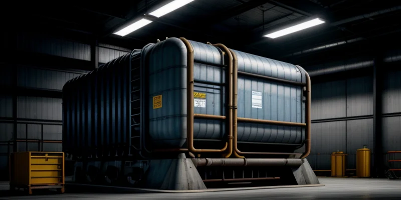 wujud fisik mesin raksasa diesel rotary ups drps berwarna biru di dalam ruang mesin data center