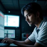 Teknisi IT jaringan perusahaan sedang mengonfigurasi pengaturan DNS dan rule bypass VPN Mangle pada panel Mikrotik