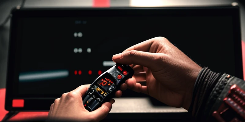 Teknisi mengukur tegangan listrik adaptor router menggunakan multitester digital.