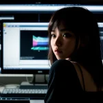 Seorang videografer frustrasi melihat indikator upload yang sangat lambat di monitor