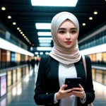 pengunjung wanita berjalan di koridor mall sambil melakukan video call tanpa lag